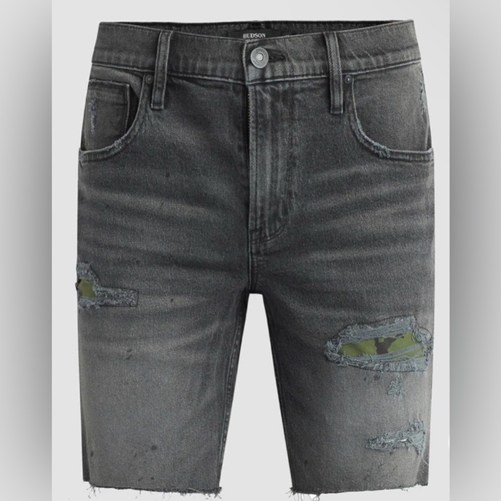 HUDSON Men’s Denim KIRK Black Denim Distressed Jean Shorts Size 28 $265 NEW